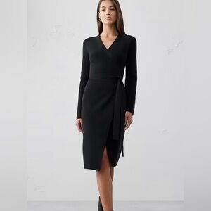 Banana Republic Black Long Sleeve Wrap Knit Dress